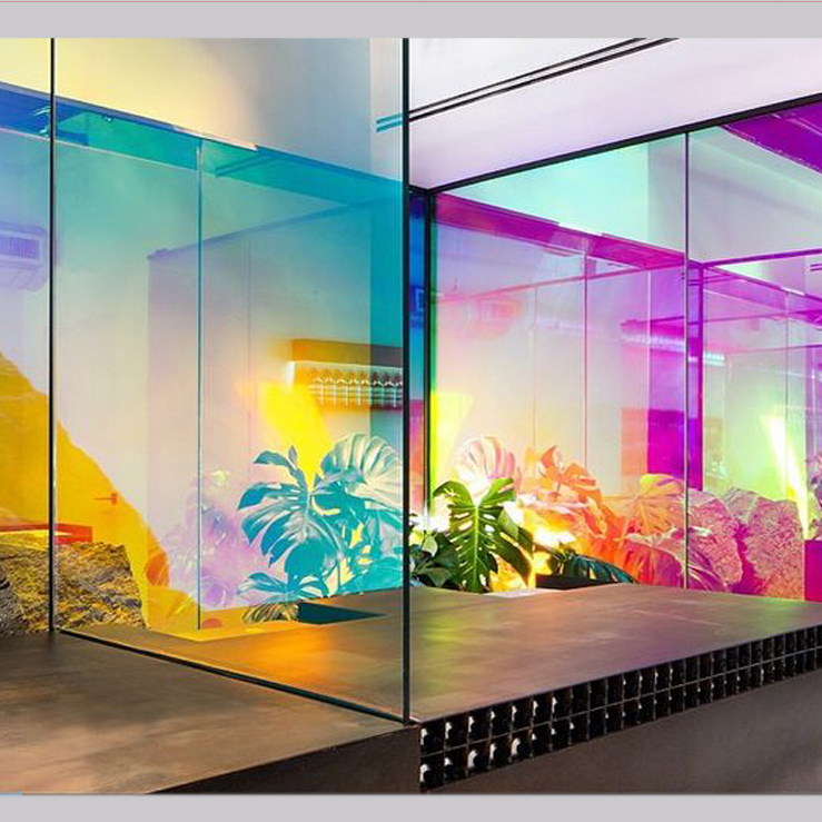 Silding Door Partition Commercial Hotel Building Art Colour Effect Dichroic Photochromic Glass Sheet Panel